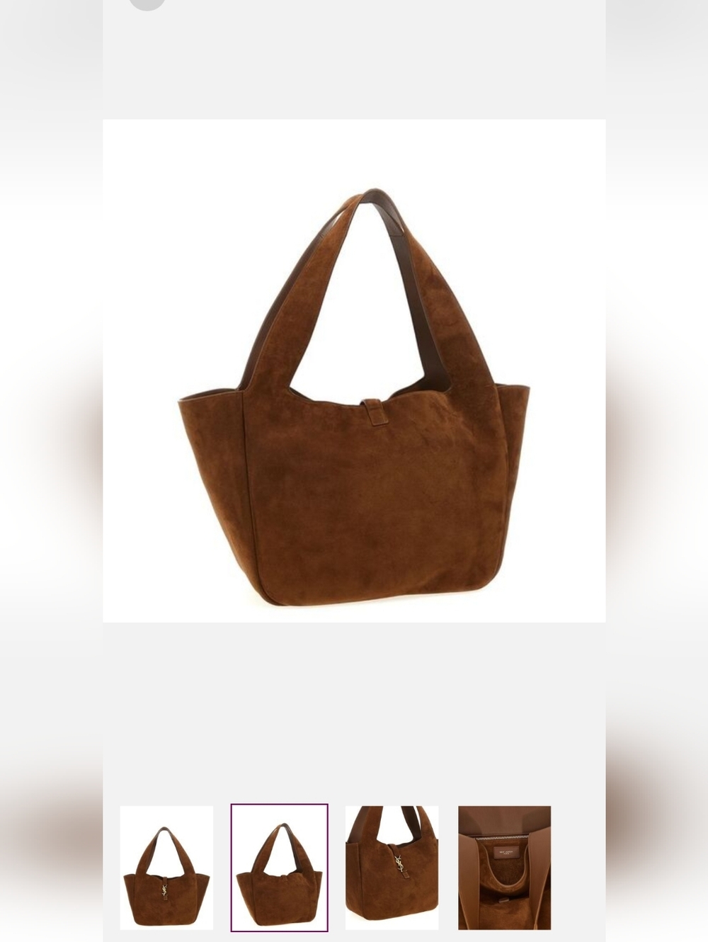 Saint Laurent Brown Suede Tote with Gold YSL Logo - Picture 2 of 9
